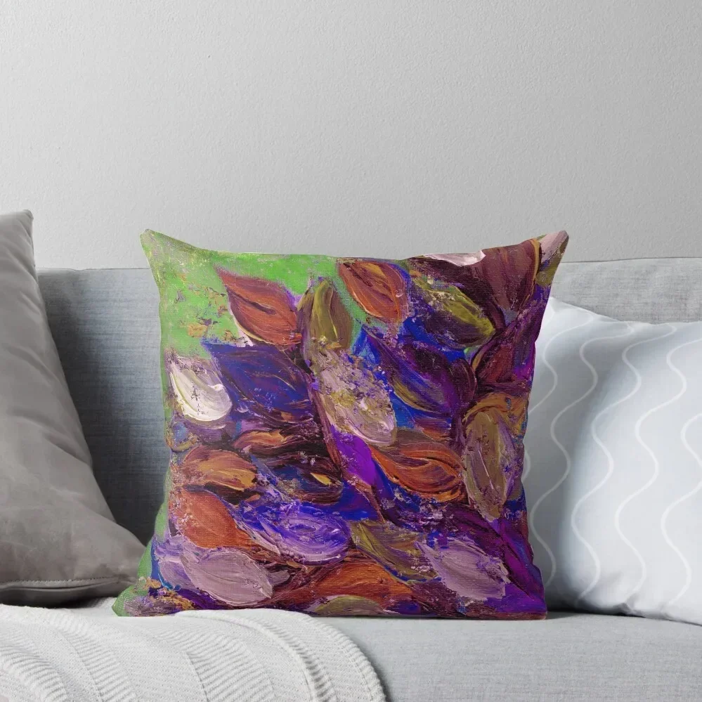 BLOOMING BEAUTIFUL 2 Bold Colorful Orange Purple Green Textural Abstract Acrylic Painting Floral Impasto Garden Flo Throw Pillow