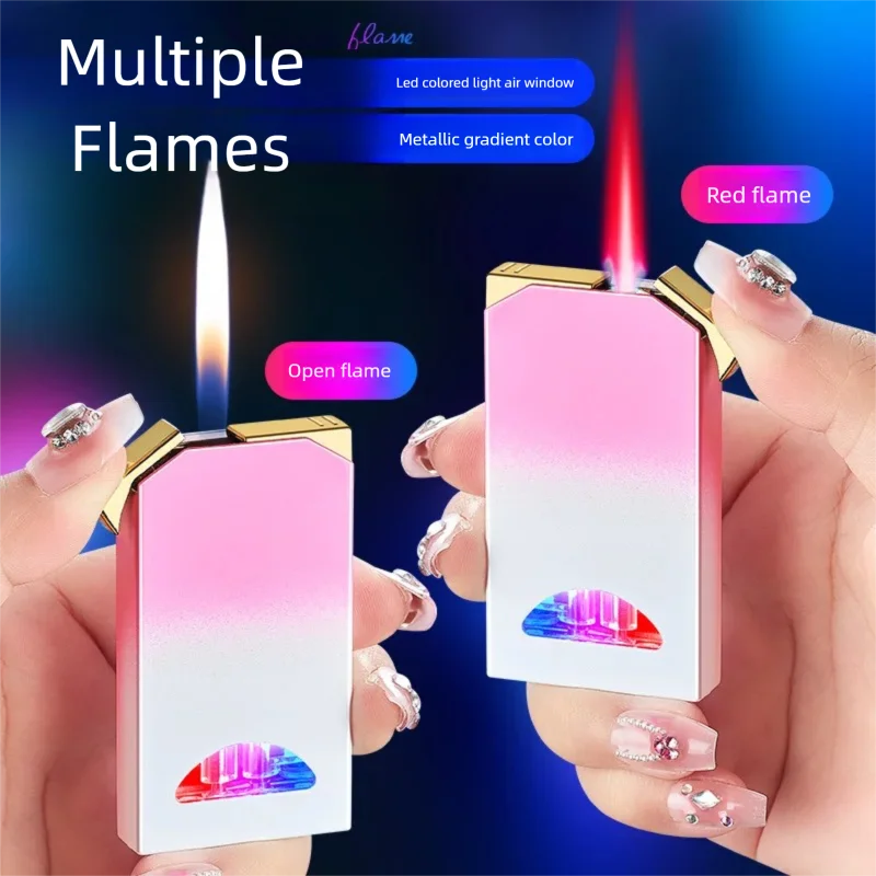KW-056， Creativity, Flash, Inflatable, Dual Fire, Direct Flame, Conversion, Metal, Windproof, Colorful Lights, Gas, Lighter