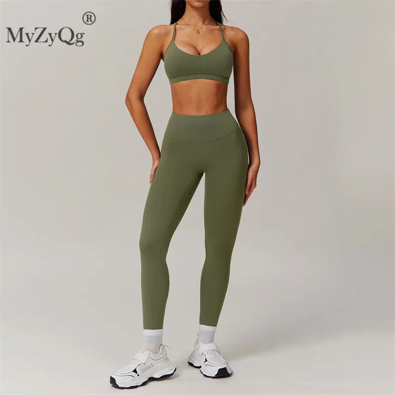 MyZyQg Women Yoga Bra Legging Sets Sports Fitness Running Underwear Pant Suit Fitness Sling Back Running Fitness Clothes