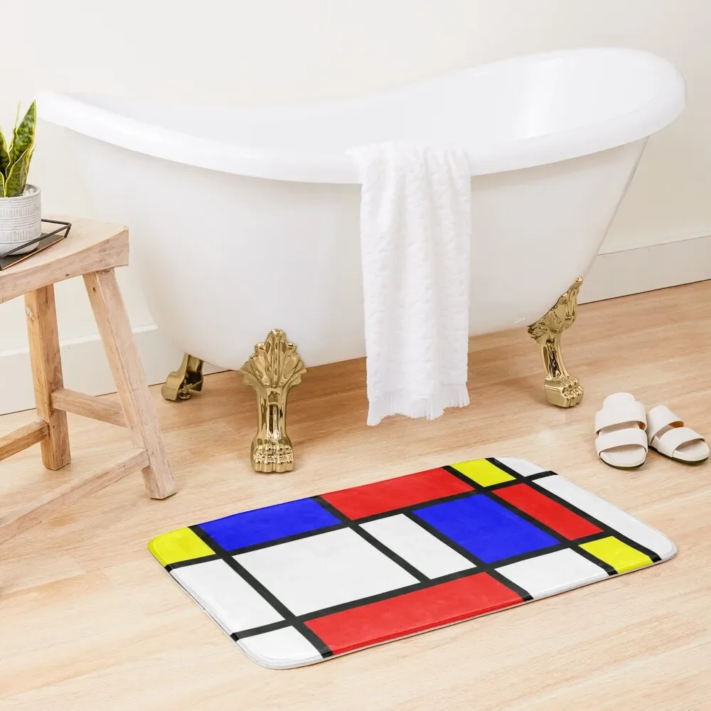 

Piet Mondrian "Composition 2" | Color Block with Red Yellow and Blue Bath Mat Set For Bathroom Bathroom Use Mat