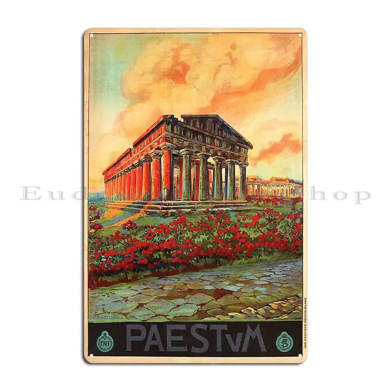 Paestum Ancient Greek City Greek Temple Ruins Vintage Italy Tourism Metal Sign Customize Kitchen Home Character Tin Sign Poster