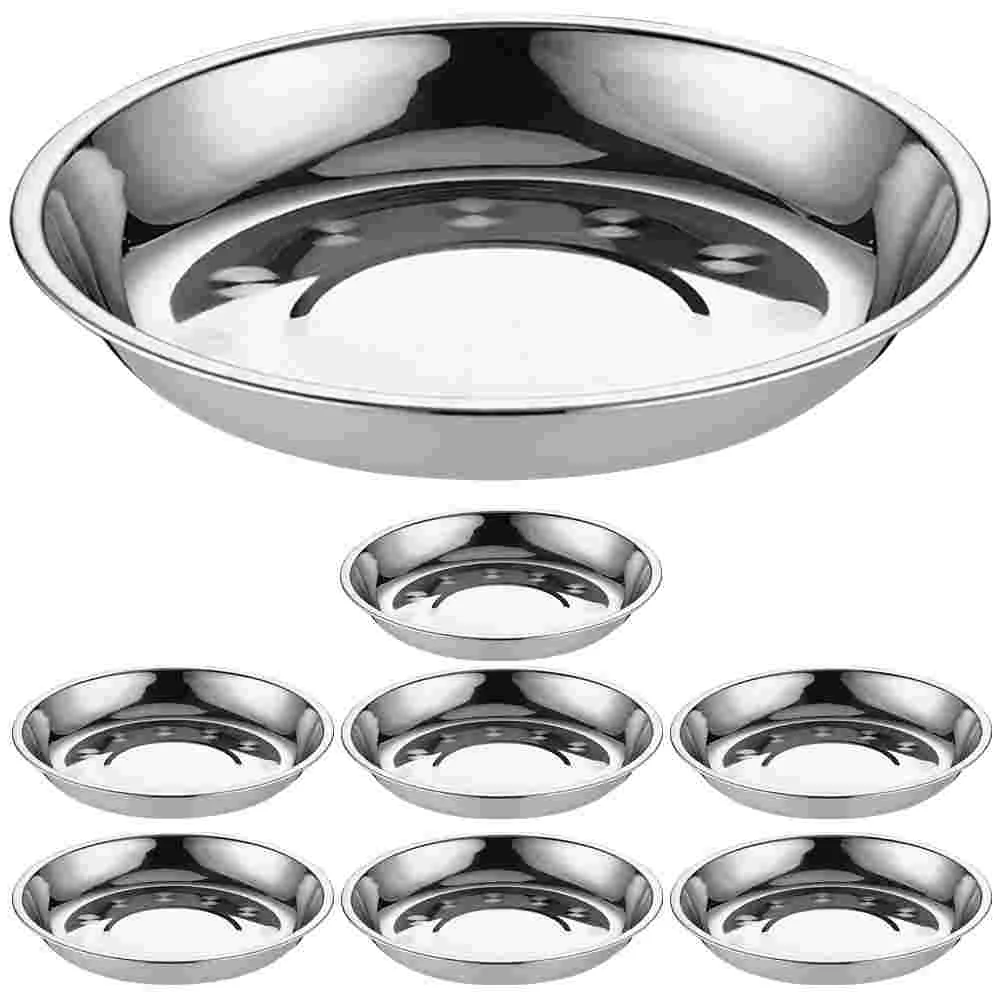 

8 Pcs Stainless Steel Disc Premium Plates Round Dishes Steak Metal Grill Meat Containers Dinner Picnic