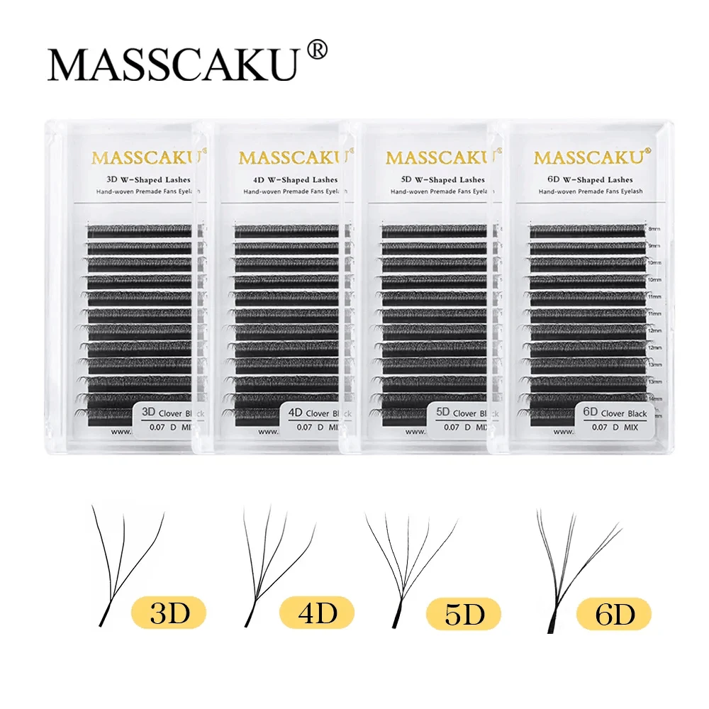 MASSCAKU W Style Lashes Cluster Soft Light Individual Lash Makeup for Women Hot-selling Dark Black Volume Fluffy Lash Ribbon