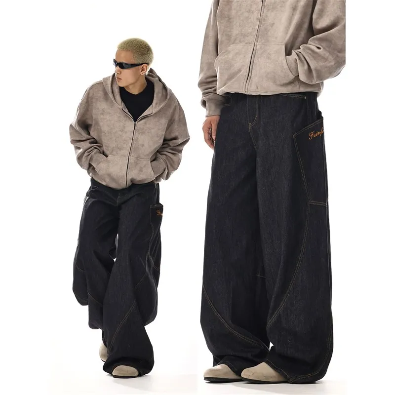 

American Retro Blade Jeans Men Women Street Design Couple Loose Straight Leg Floor-Length Wide Leg Pants Skin-friendly Breath...