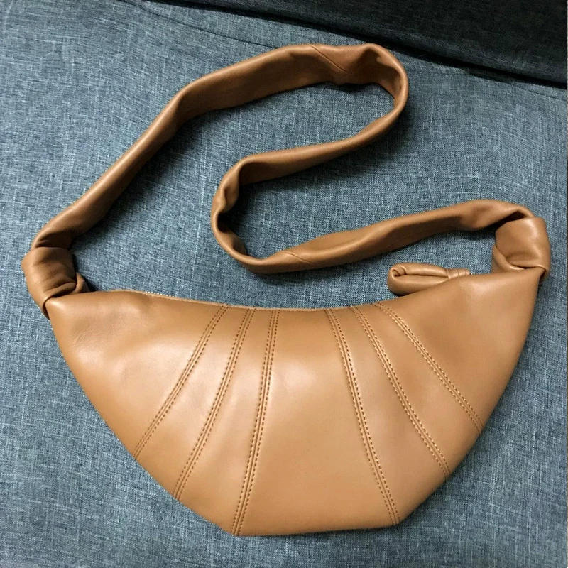 

2025 Niche Design Leather Thread Shoulder Bag Deluxe Croissant Shaped Crossbody Bag Soft High Quality Business Hobo Bag