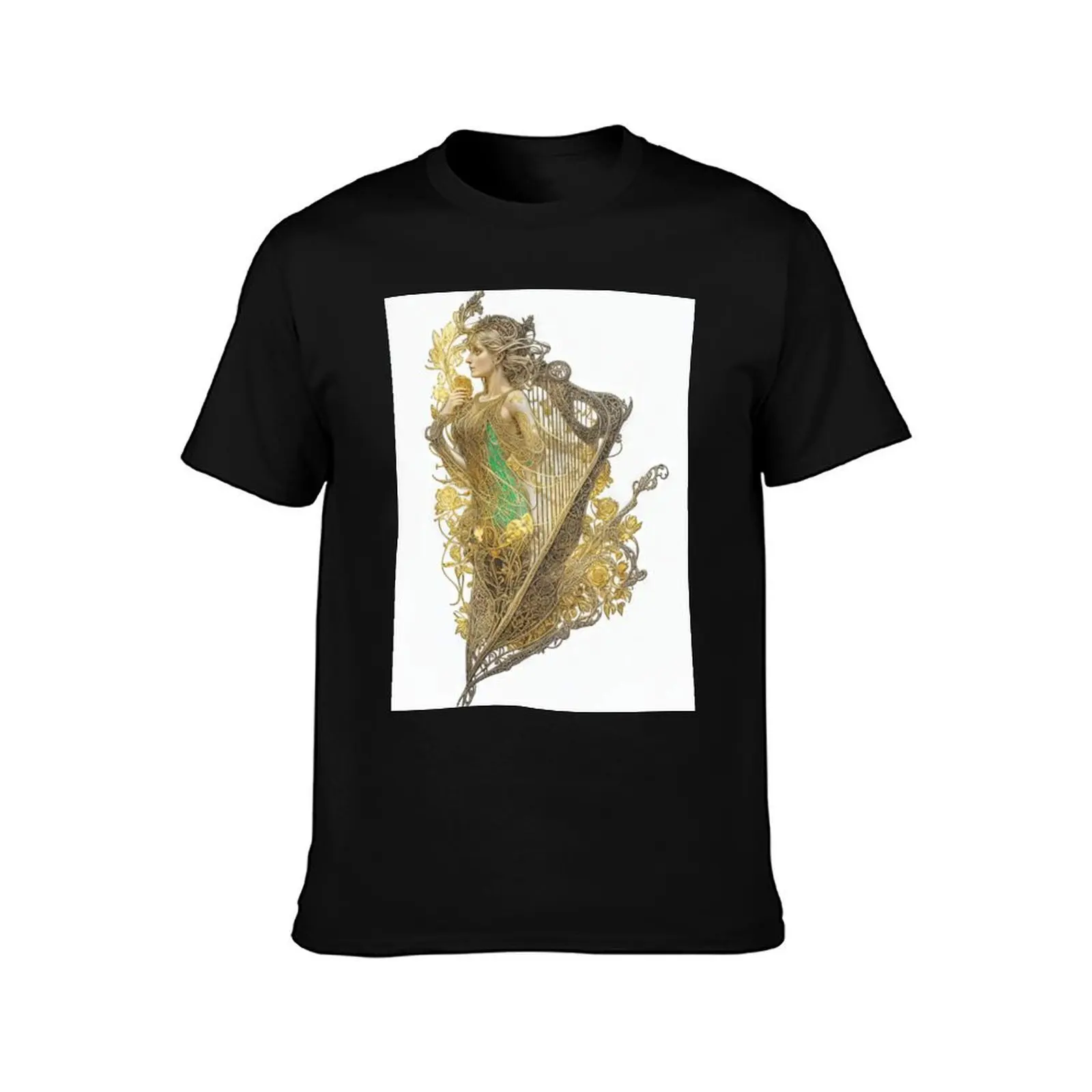 Art Deco Harp Design Postcard, flowers, Celtic harp, clarsach Romantics T-Shirt korean fashion plus sizes mens clothes