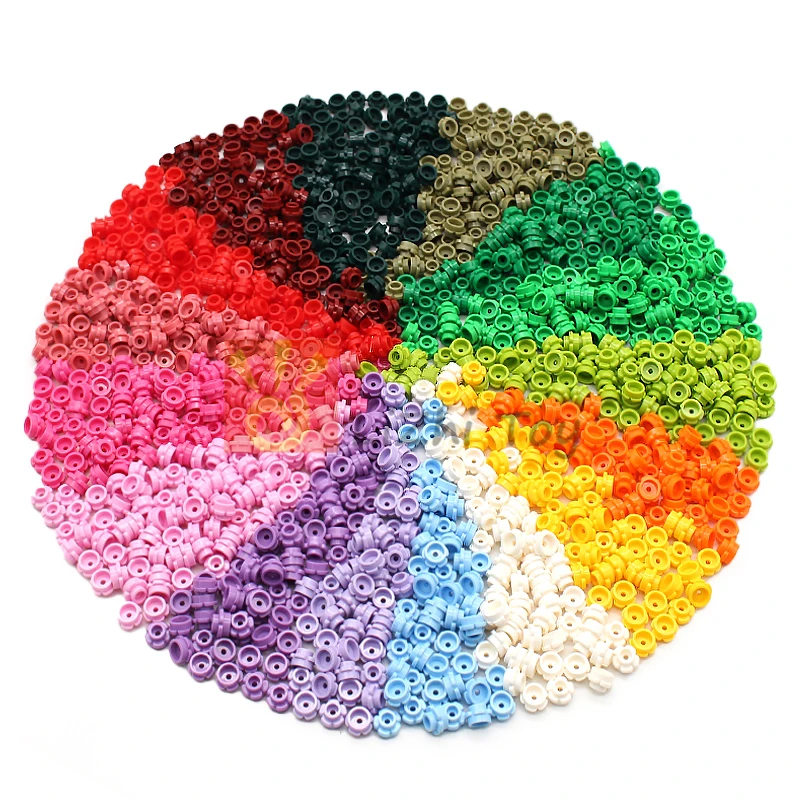 100pcs MOC Brick 24866 Plate Round 1x1 with Flower Edge 5 Petals Building Block Plant Garden Compatible with Grass Assembled Toy