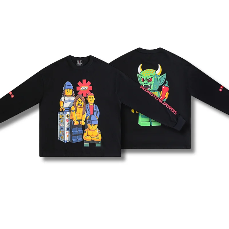 

Строительные блоки Saint Футболки с длинными рукавами High Street Повседневные свободные женские и мужские футболки