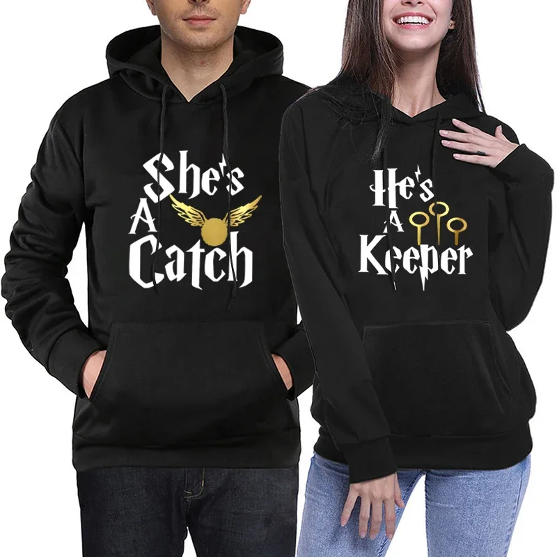 

Couple Matching Hoodies Graphic She's A Catch He's A Keeper Sweatshirts Women Long Sleeve New in Hoodies & Sweatshirts Men Hoody