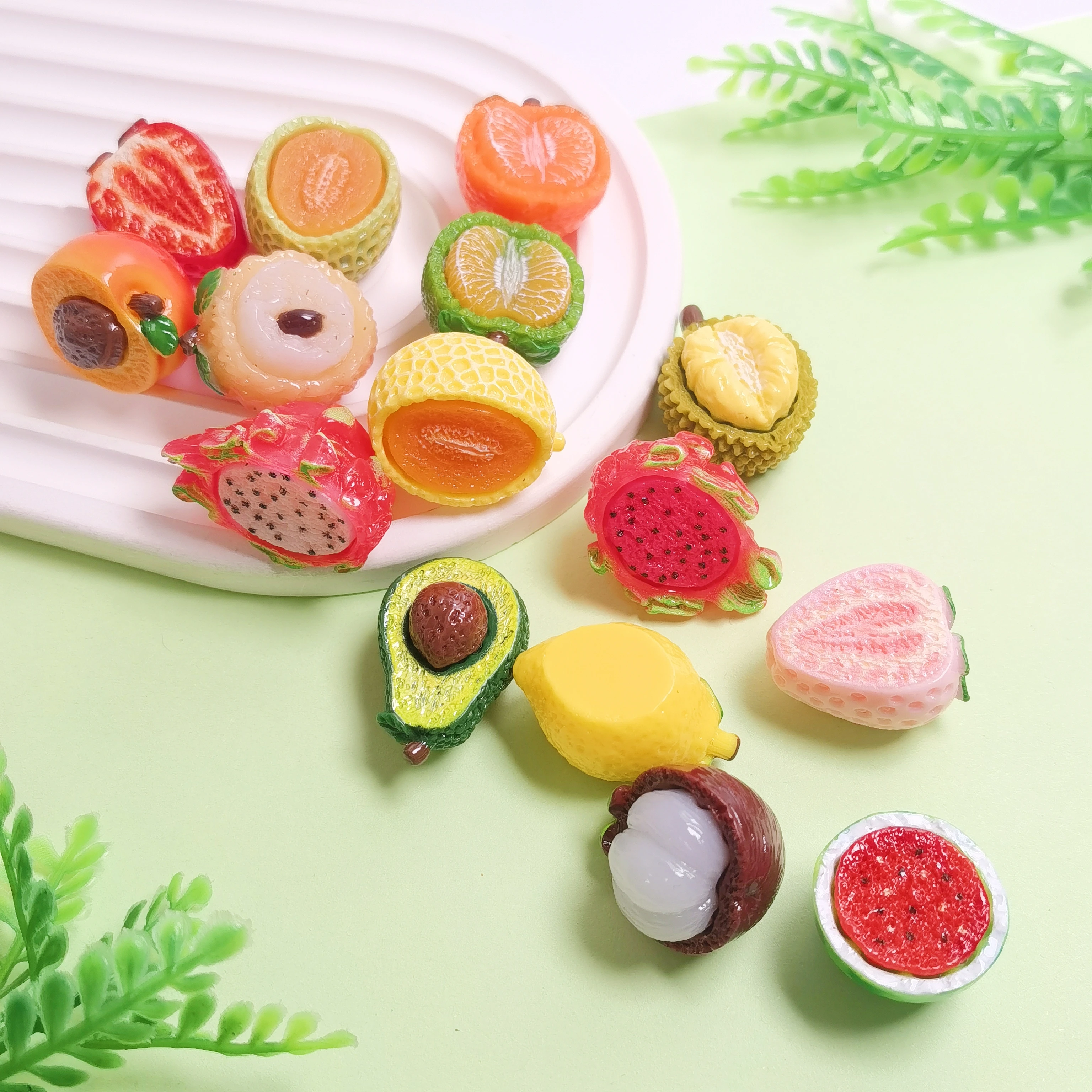 3D Simulation Cute Fruit Avocado Orange Decoration Resin Charms Supplies For Making DIY Accessories dollhouse