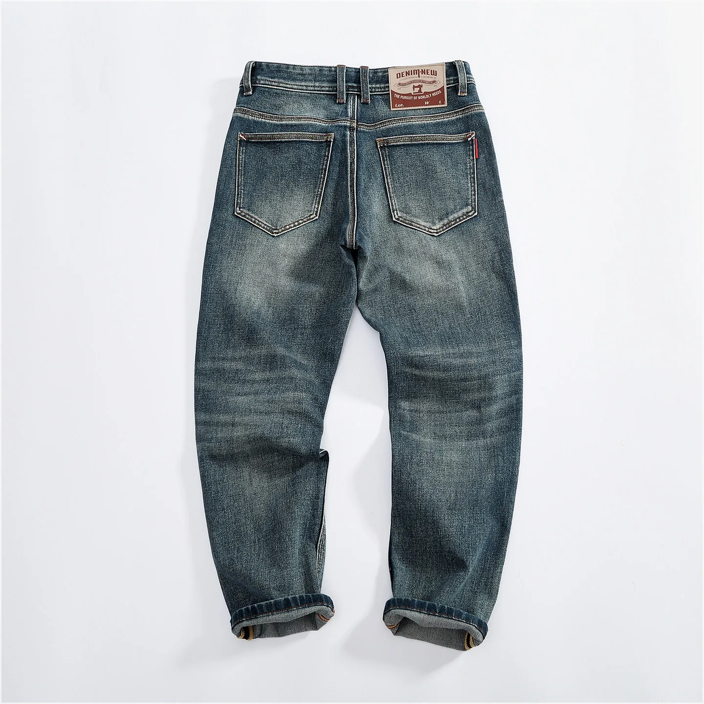 2026 Autumn New American Retro Heavyweight Multiple Pockets Elasticity Jeans Men's Fashion Washed Slim Straight Casual Pants