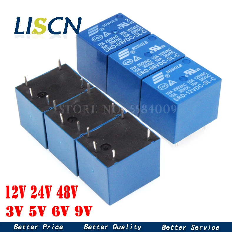 10pcs Relay SRD-03VDC-SL-C SRD-05VDC-SL-C SRD-24VDC-SL-C SRD-12VDC-SL-C 3V 5V 6V 9V 12V 24V 48V 10A 250VAC 5PIN Relays Relais