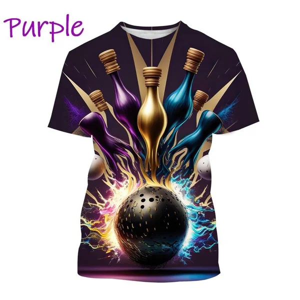 Summer hot sale fashion bowling dynamic bowling 3D printing casual unisex quick-drying round neck short-sleeved top T-shirt