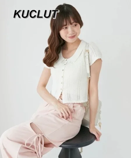 

Women's Tops Summer New Fashion Lady T-Shirts College Style Heart Button Knitted Sweater Fashion Casual Tees for Lady
