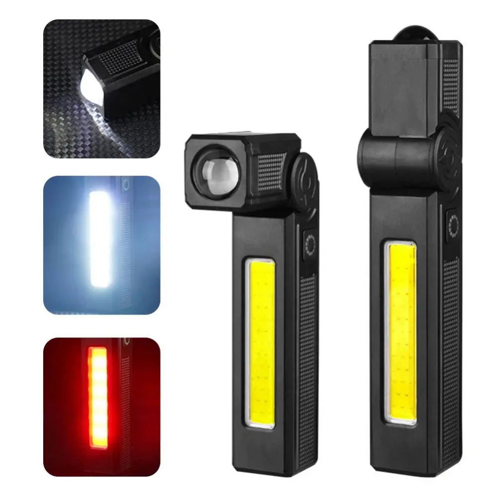 

USB Rechargeable COB LED Work Light Magnetic Folding Emergency Light Portable 120° Rotatable Flashlight Camping Fishing Walking