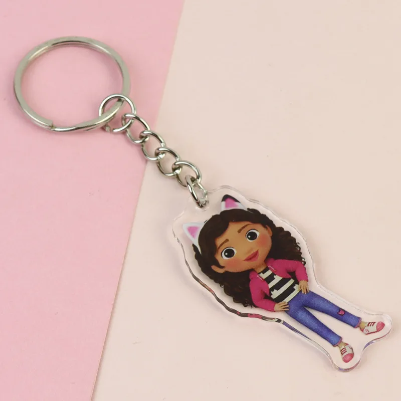 Gabby Dollhouse Acrylic Keyring Anime Peripherals Keychain Accessories Children School Bag Car Key Pendant Birthday Toys Gift