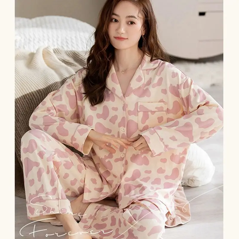Pajamas for Women Spring and Autumn New Pyjamas Women Long-sleeved Ins Style Casual Loose Korean Version Luxury  2pcs