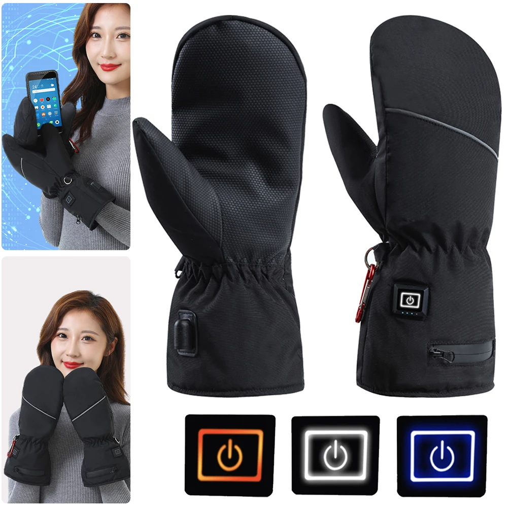 

Electric Heated Gloves Warm Heating Gloves 3 Gear Temperature PU Leather Rechargeable Heating Gloves for Outdoor Camping Hiking