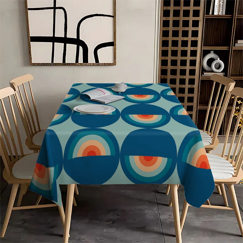 Vibrant Contrasting Color Circular Polyester Tablecloth - Retro Pop Style Rectangular Tablecloth