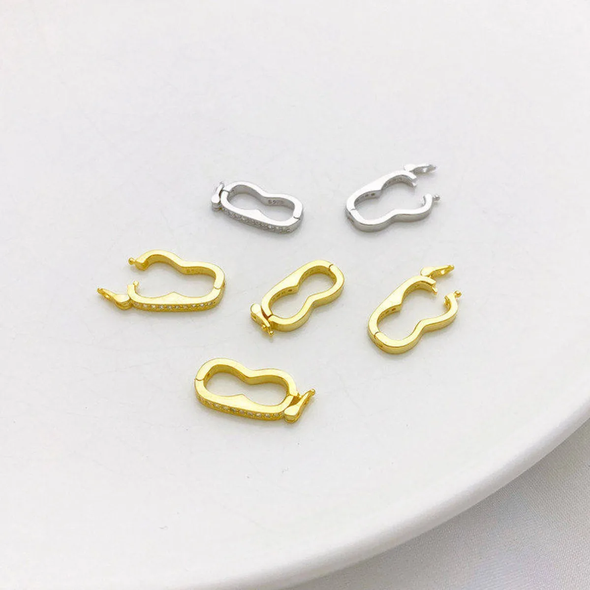 S925 Sterling Silver Real Gold Plated Zircon Buckle DIY Pearl Bracelet Necklace Pendant Buckle Jewelry Findings