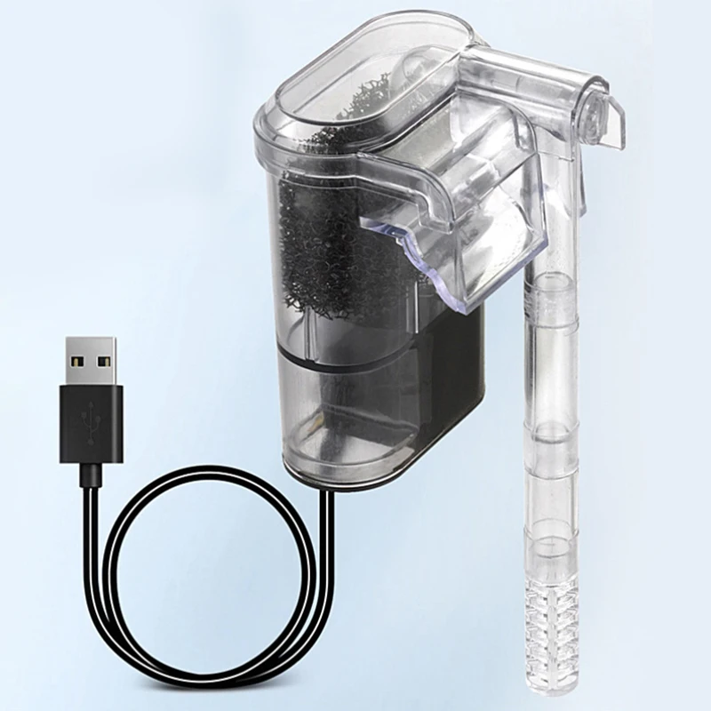 Aquarium Hang On Filter Mini Filter Fish Tank USB Power Interface 2.5W Flow 250H/L Suitable For Fish Tanks Below 30cm