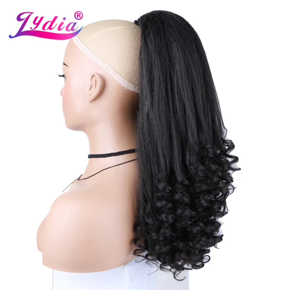 Lydia Tail Dancing Lose lockige synthetische 20" verworrene gerade Haarteile zwei Kunststoffkämme Kordelzug Pferdeschwanz Haarverlängerung schwarz – Detail 3