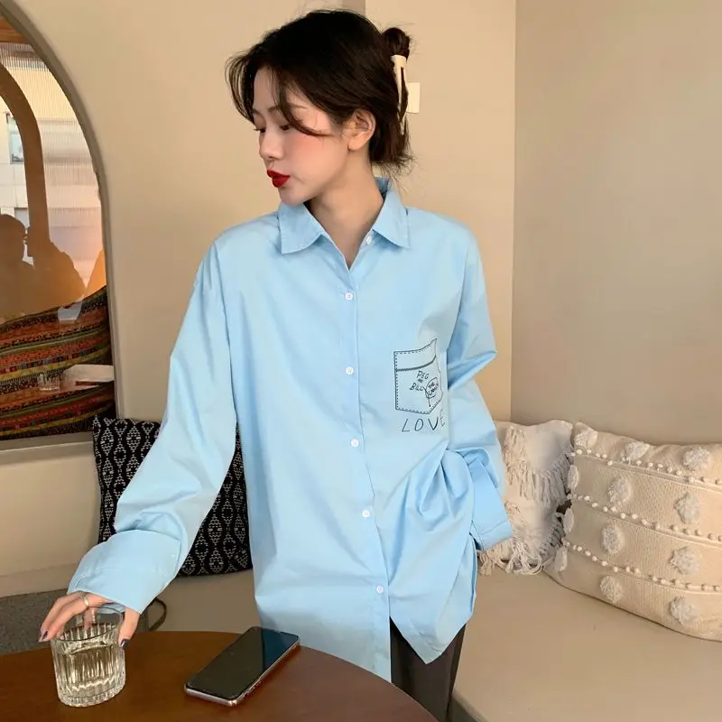 

Новая женская повседневная рубашка 2025 года в стиле Lazy: белая, с длинным рукавом, свободного кроя, модная, премиум-класса, для студентов