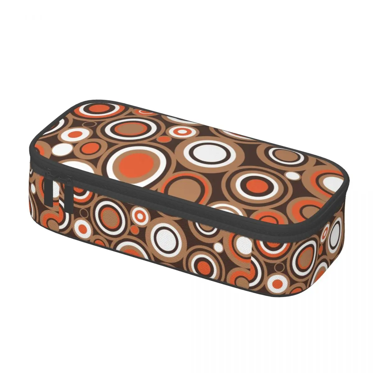 Customized Cute OrangeWhite And Brown Circle Retro Pattern Pencil Cases for Geometric Geometric Pencil Box Stationery