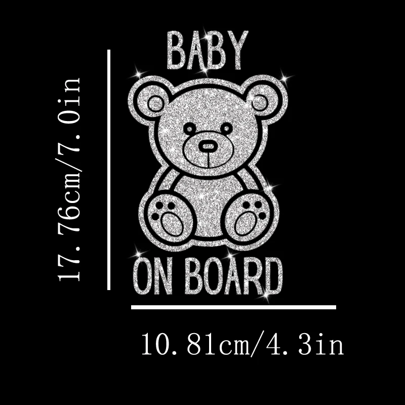 Flash Silver Bear Stickers Baby On Board Car Decals Car Stickers