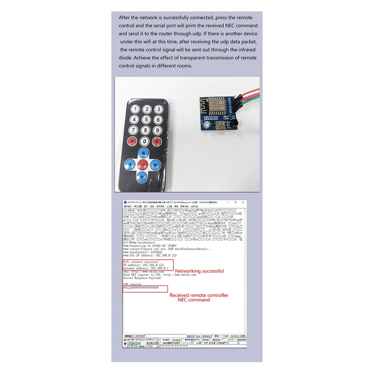 ESP8266 Infrared Transmitting and Receiving for NEC Command WiFi Transparent Transmission Module