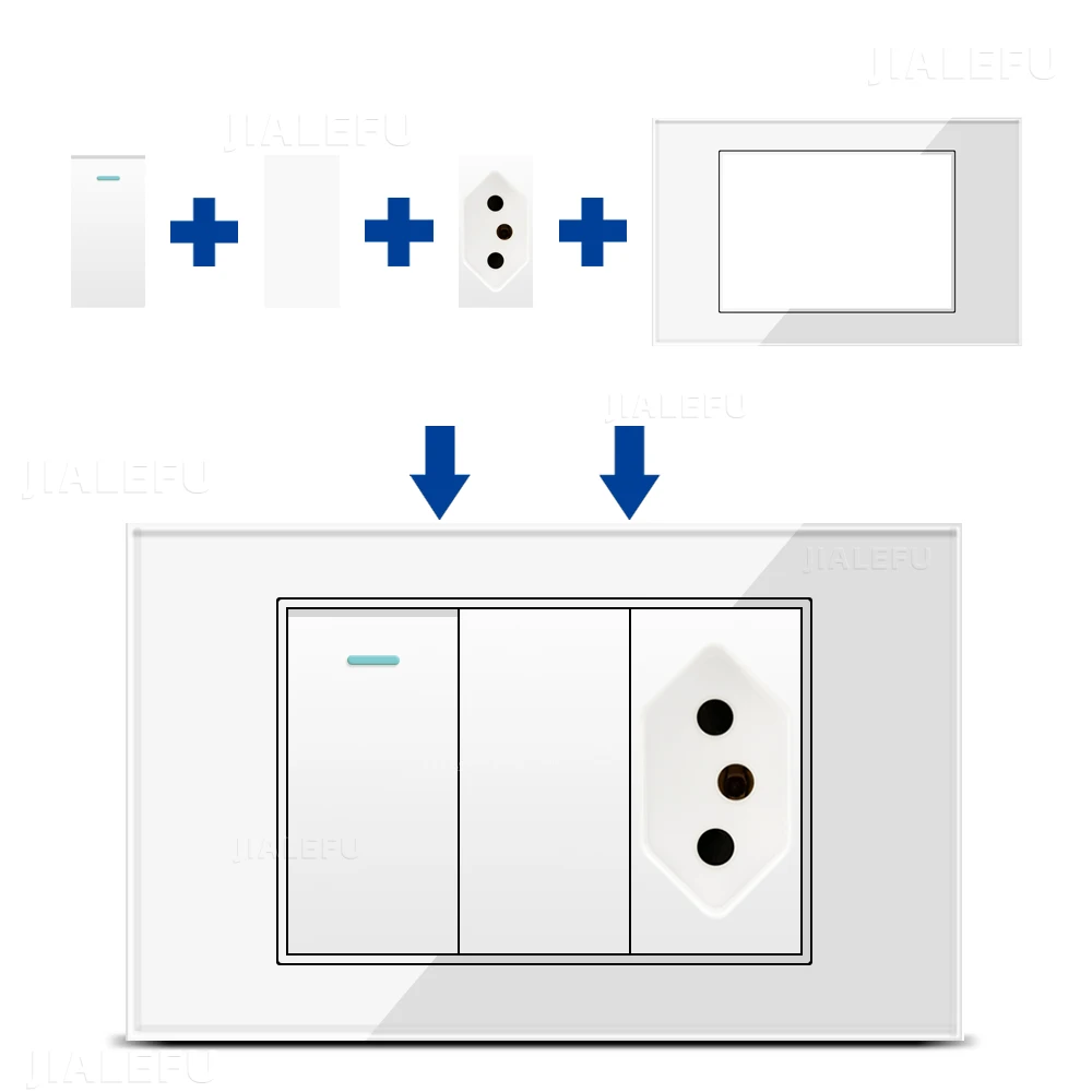 4*2 Tempered Glass 20a Black Wall Outlet，white Mirror Parallel on/off Switch and Socket Brazil Standard