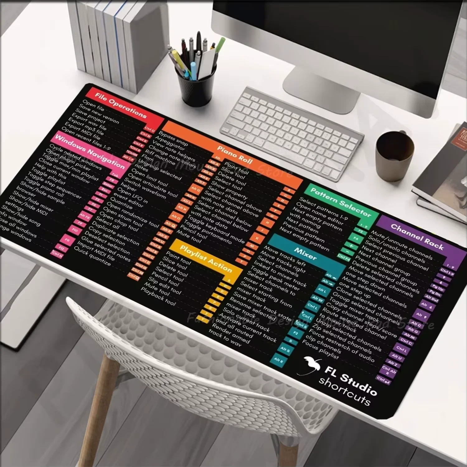 FL Studio Music Arrangement and Production Cheat Sheet Shortcuts Keys Mouse Pad Keyboard Gaming Desk Mat Rubber Protector Office