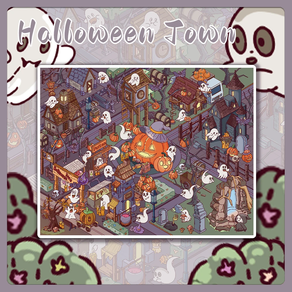 

3PCS Creative 3D Miniature Shrinks Halloween Town Landscapes, Small and Unrivaled, PET Transparent Material Stickers