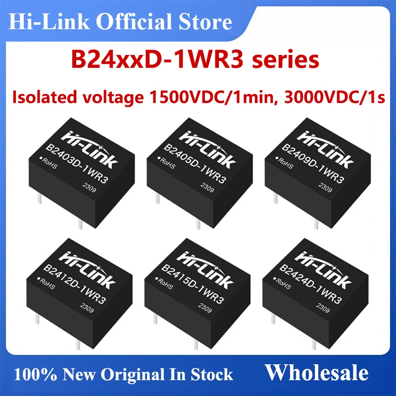 Hilink 10pcs Mini B2403D-1WR3 B2405D-1WR3 B2412D-1WR3 B2424D-1WR3 1W 24V 3.3/5V/9V/12V/15V/24V DC DC Converter Power Module