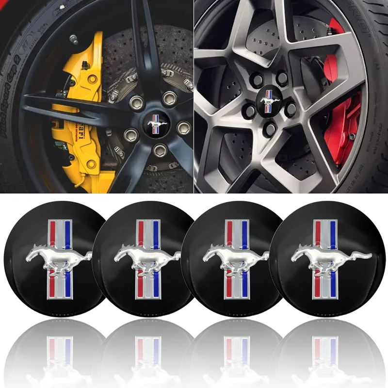 4pcs Car Styling 56mm Aluminum Auto Wheel Center Hub Cap Sticker For Ford Mustang Universal Big Size Mustang Shelby GT 2015-2024