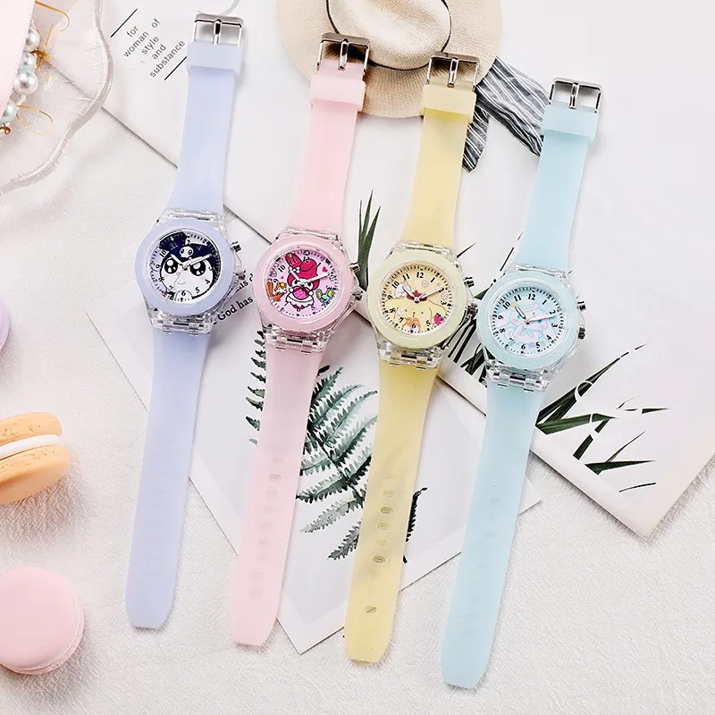 Sanrio Hello Kitty Watch Cartoon My Melody Kuromi Colorful Luminous Student Quartz Pointer Digital Watches Kids Holiday Gifts