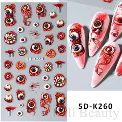 5D Halloween Blood Eye Bones Nail Art Horror Bulbo oculare kull Rilievo Adesivi per unghie tridimensionali per donne e ragazze Adesivi per unghie