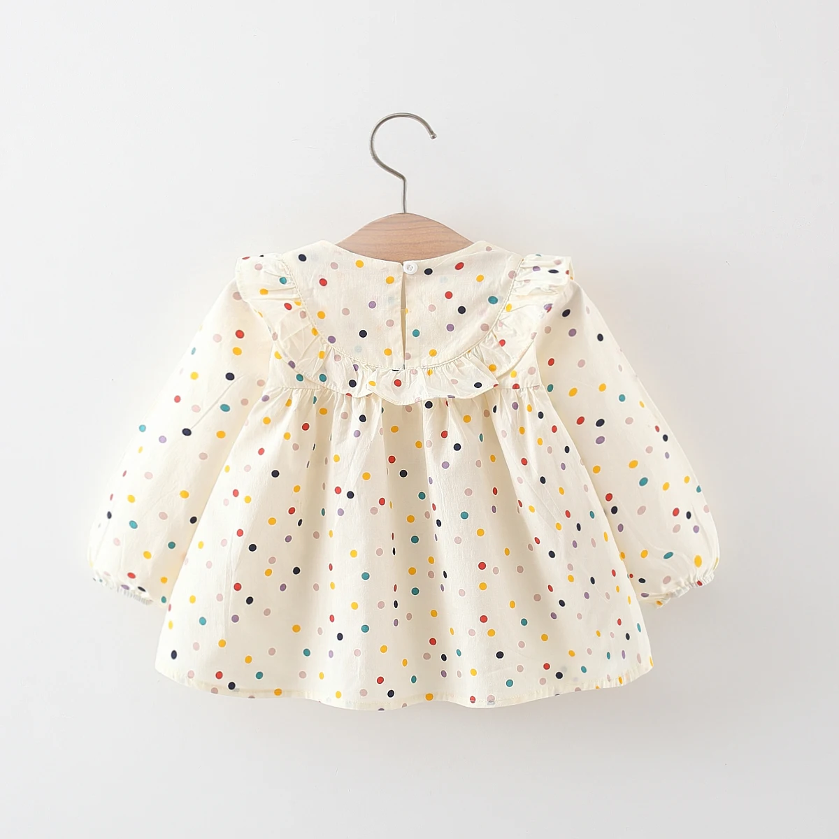 (0-3 Years Old Girls) Autumn/Winter New Girls\' Dress Lapel Lace Pleated Embroidery Tulip Color Polka Dot Sweet Princess Dress