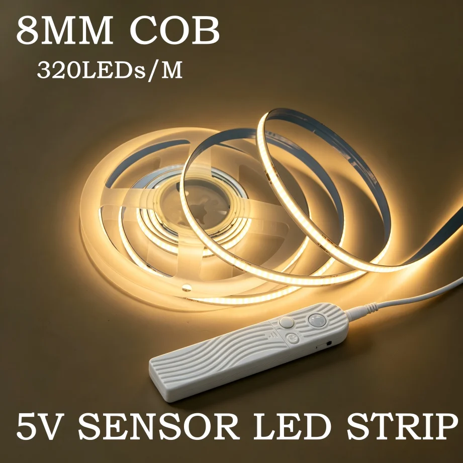 Actinic Blue Led - DC5V 8mm COB LED-Streifen 320LEDs/M Bewegungssensor