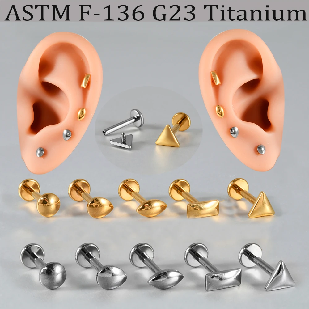 1/5PCs 18k Golden Plated Cambered Surface WaterDrop Horseeye Triangle Labret Daith Cartilage Helix Earring Internal Thread Stud