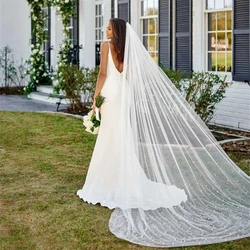 Hot  Pearls Veil White Ivory Long Bridal Veil With Comb 1 Layer Cathedral Wedding Veil with Pearls Velos de Noiva Crystal Beads