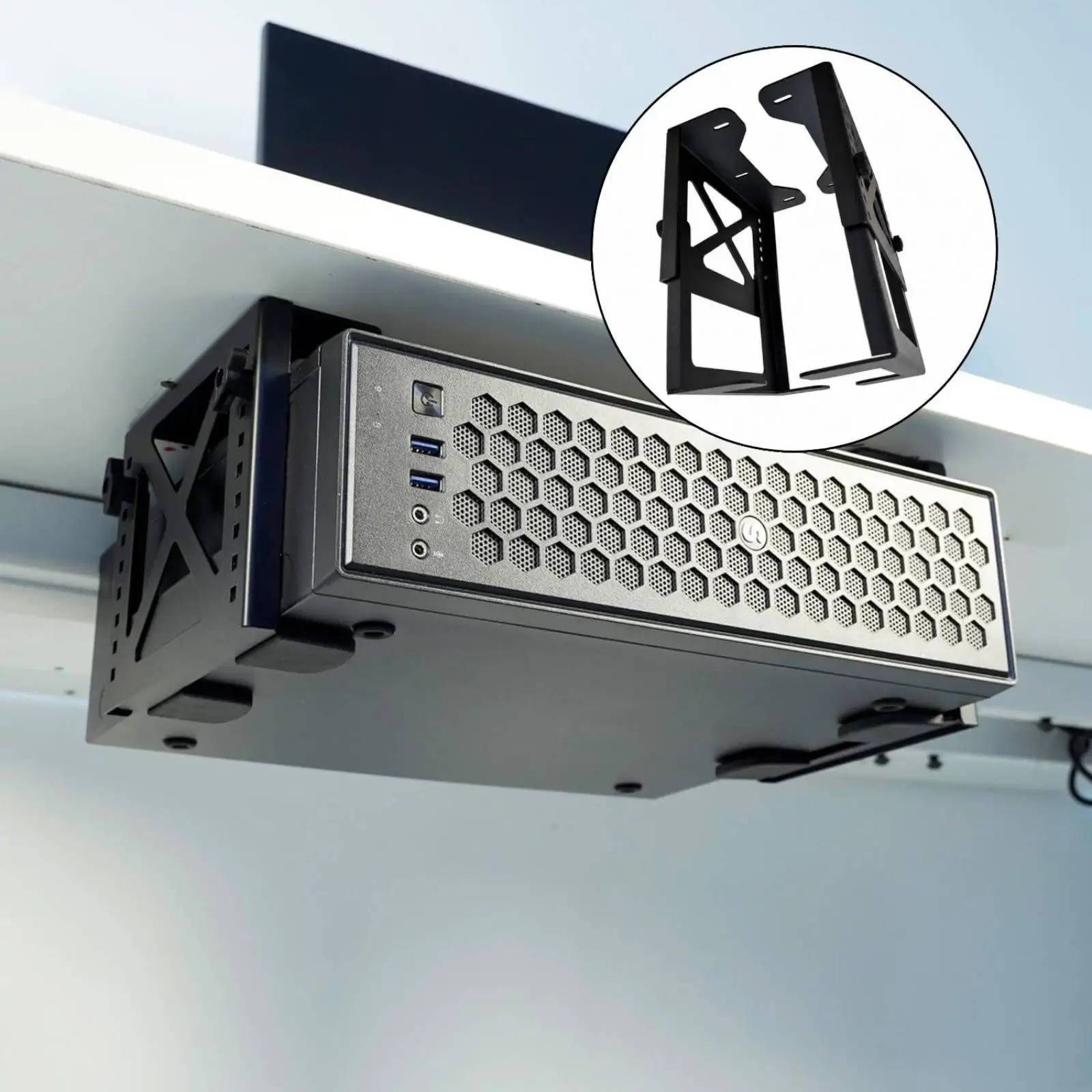 Adjustable Computer Mount Under Desk Carbon Steel CPU Holder for PC Case Desktop Computer Stand for Workspace