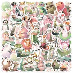 50pcs Aesthetic Cute Cartoon Pink Green Animals For Laptop Water Bottle Luggage Notebook Waterproof Graffiti Vinyl Decals