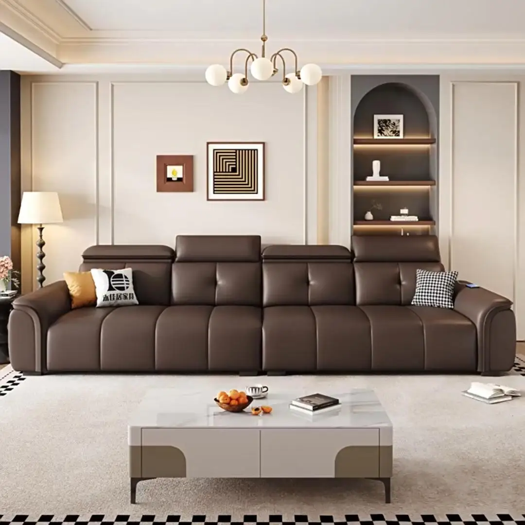 

#New Style Genuine Leather High-Back Living Room Sofa for Small Apartments