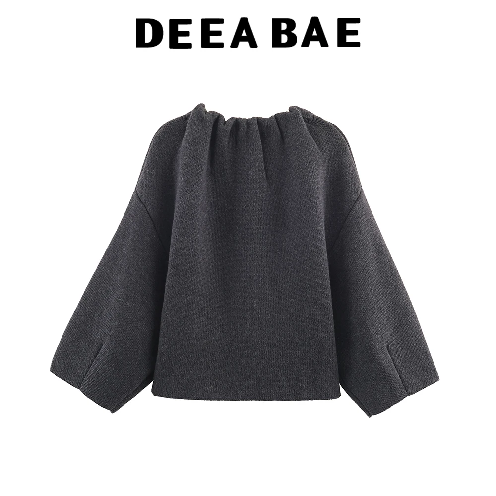 DEEABAE French retro style round neck versatile knitted jacket for women's winter high-end short coat