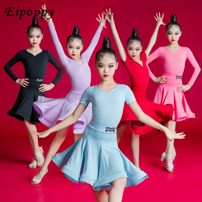 

Children's Latin Dance Wear Children's Long-Sleeved Professional Latin Dance Competition Examination Dress Girls'