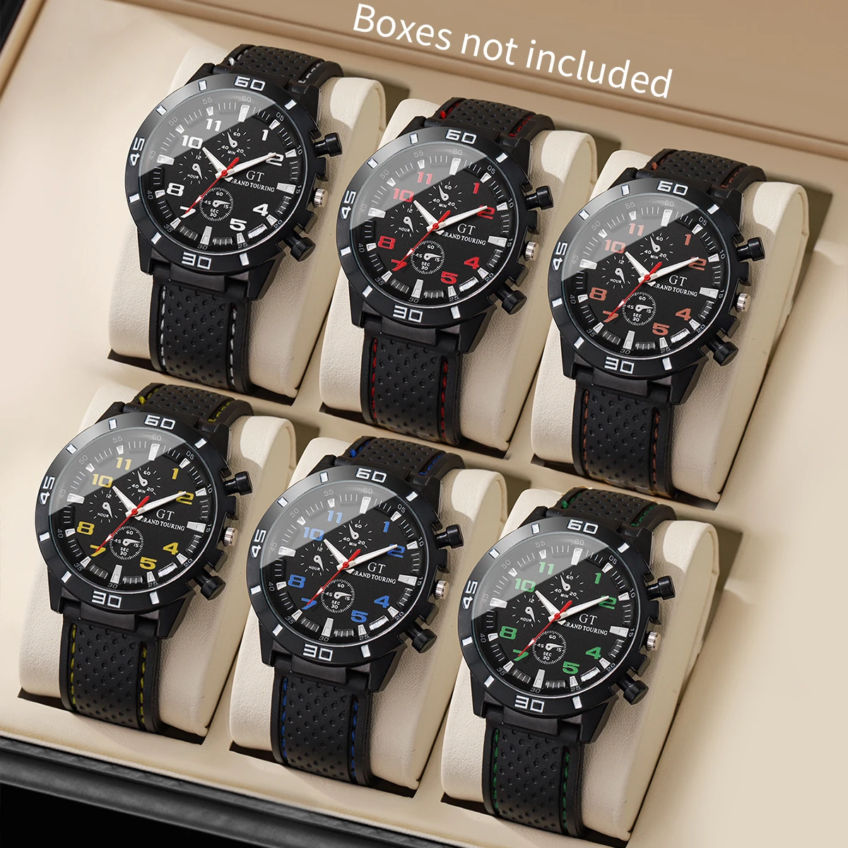 6 Pçs/set Homens Relógios Moda Banda de Silicone Mens Relógios Esportivos Reloj Hombre (Sem Caixa)