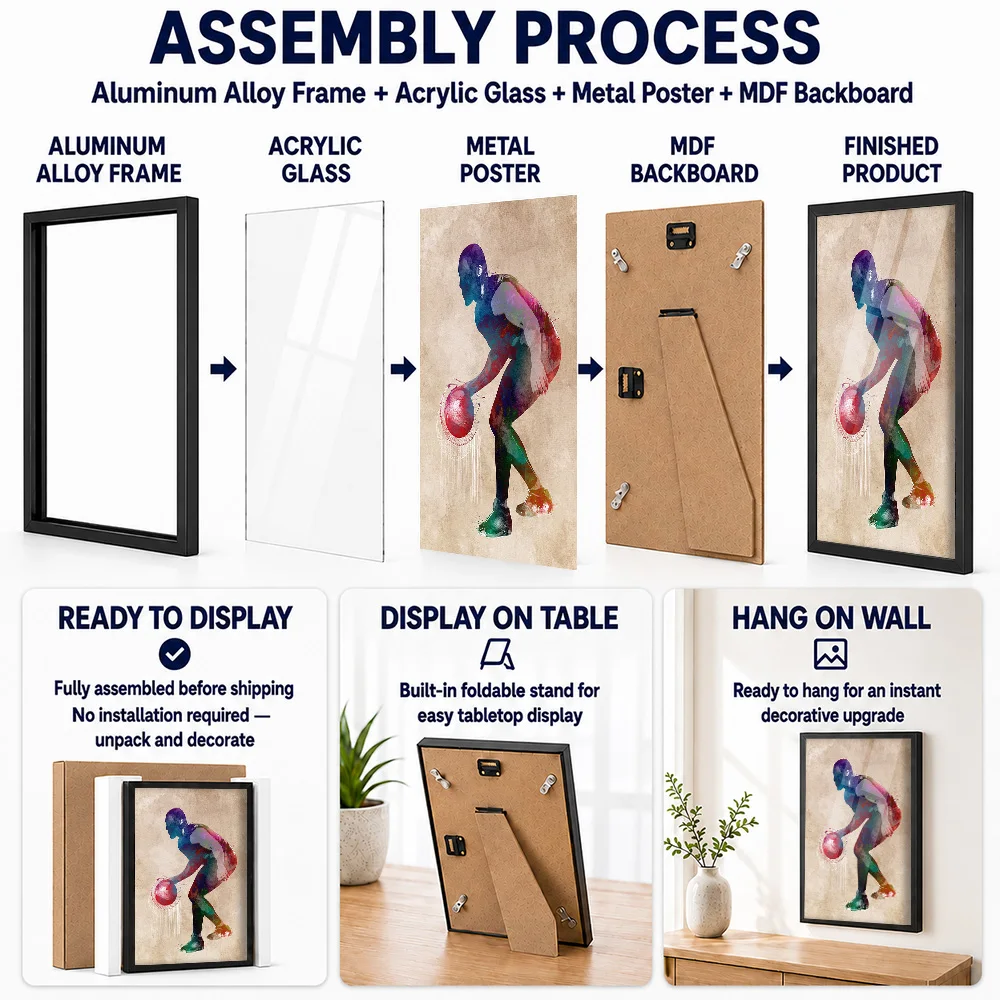 Basketball Sport Framed Aluminum Metal Poster Customized Photo Energetic Match Style Wall Art For Training Space Player Gift
