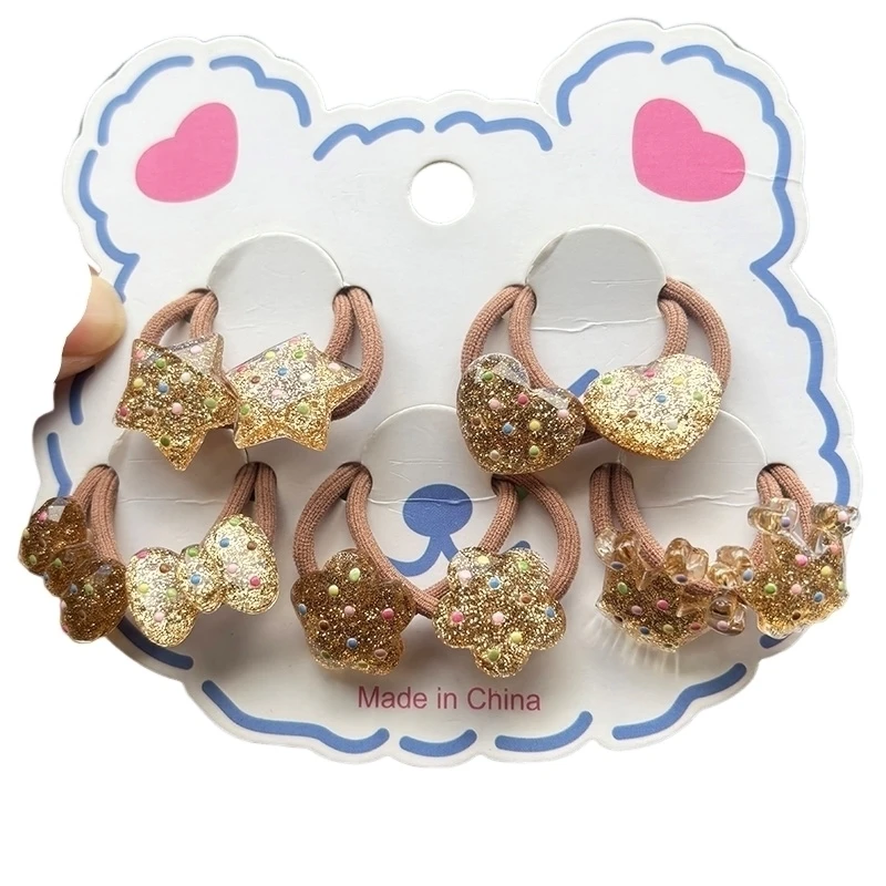 2PCS New Shining Gold Girls Elastic Hair Bands Hair Accessories Children Hair Ties Baby Lovely Headwear
