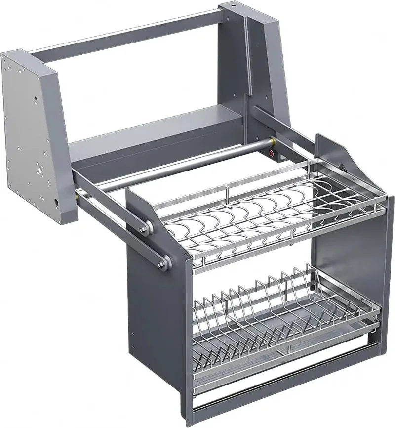 Touch switch Smart dish rack pull-down shelf   lift-down organizer